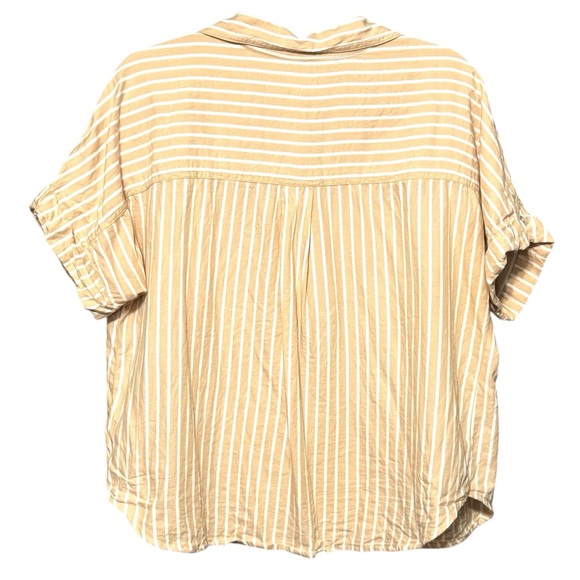 Pact Organic Cotton Tan White Striped Boxy Pullover Collared Blouse Top - Picture 7 of 11